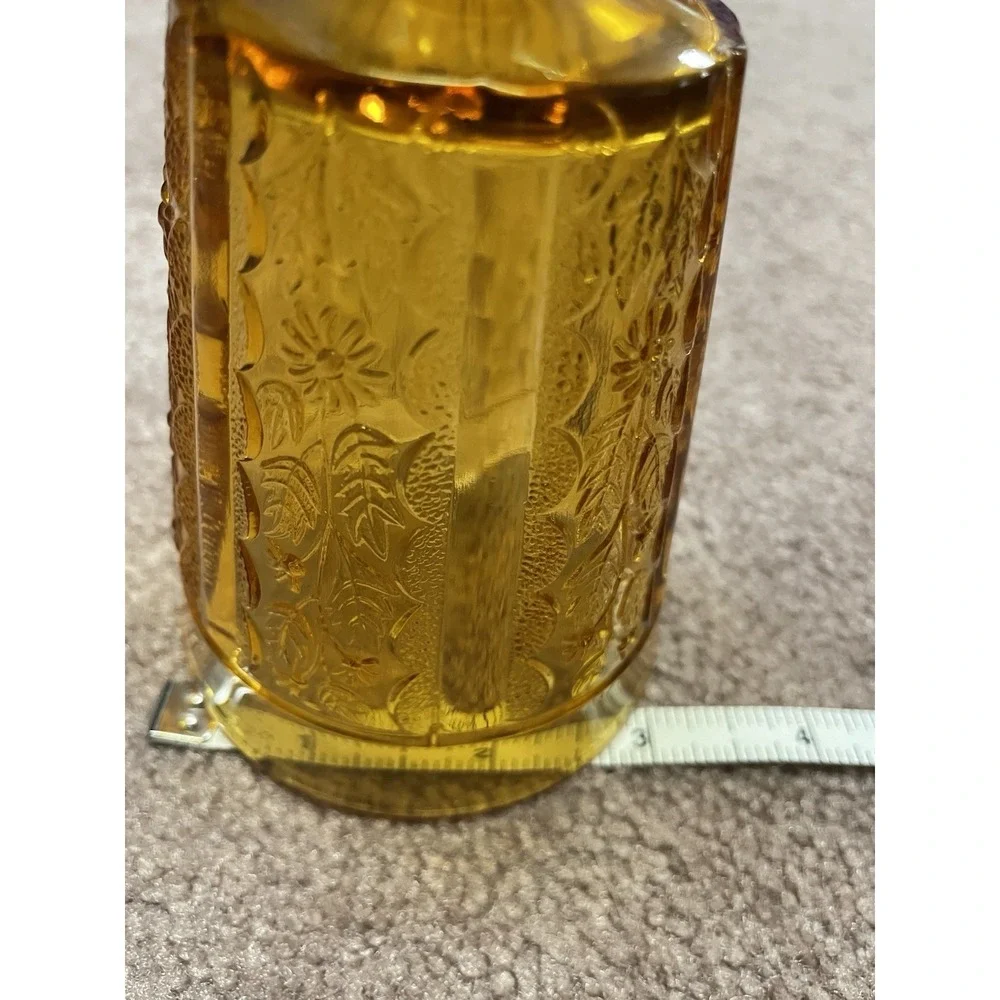 Vintage‎ 70's Retro Indiana Glass Button Daisy Leaf Tiara Amber Footed Goblet 6